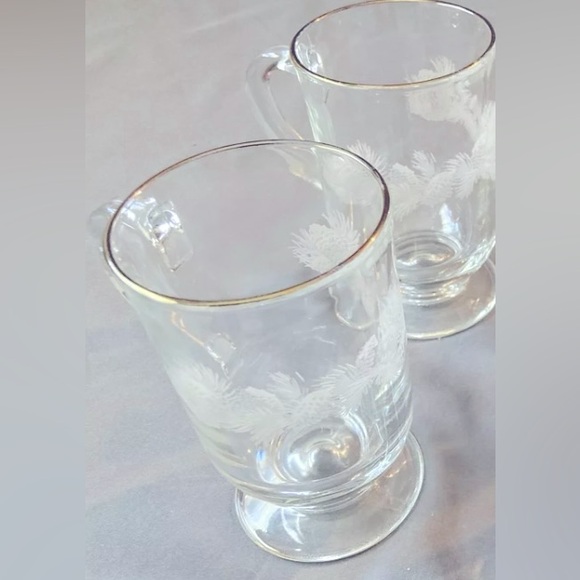 LIBBEY GLASS nice Rim Footed And Handled Mug With Pine Cones Set of 2 - Picture 2 of 2